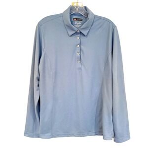 Bermuda Sands Long Sleeve Polo Golf Shirt Women's L Light Blue Athletic Preppy